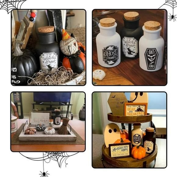 4 Potion Bottles & 12PCS Label Stickers for Halloween Decor w/ Halloween Sticker - Picture 5 of 6